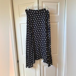 Long blue and cream polka dot skirt